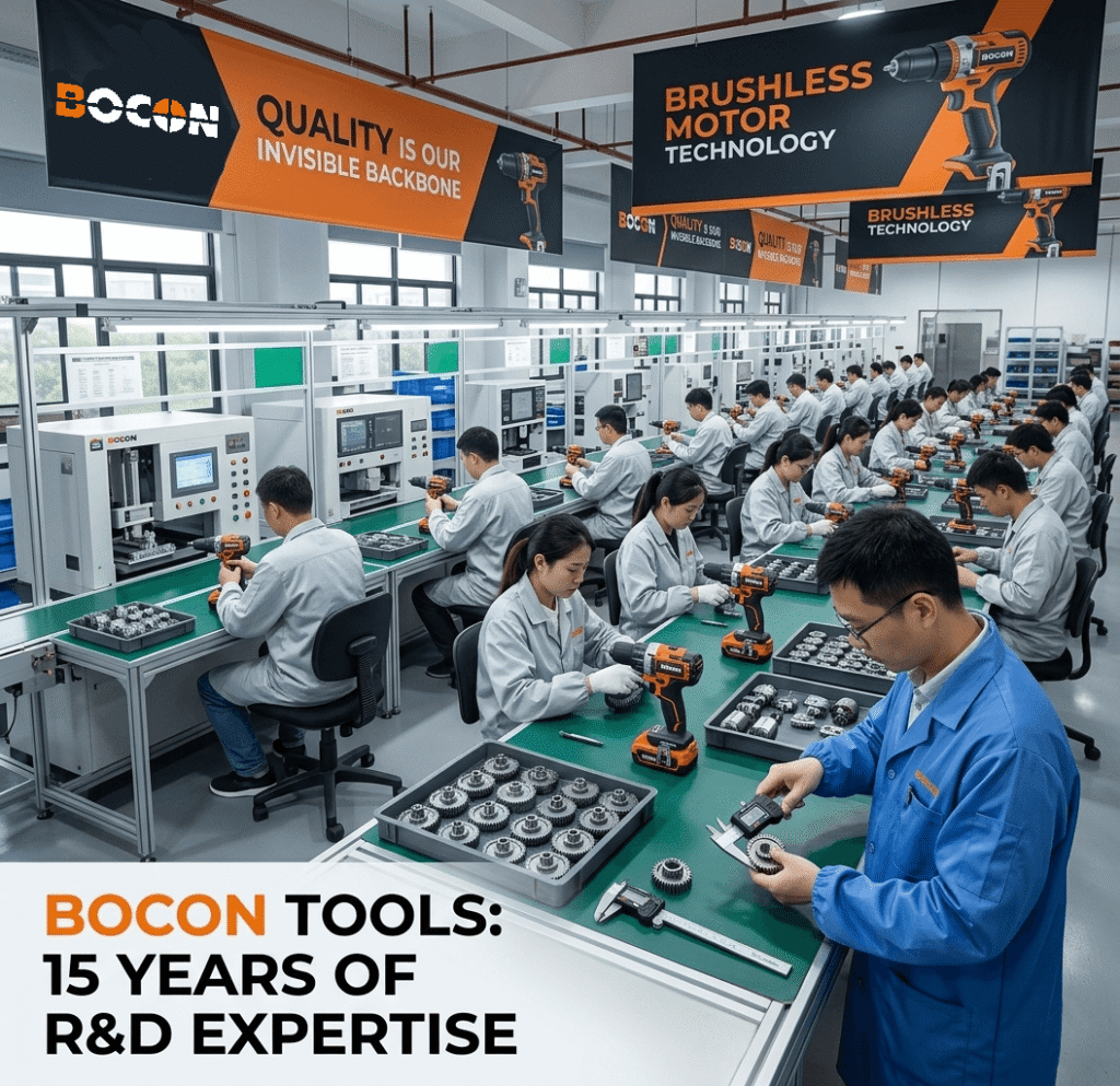 Brushless power tool production line at a Chinese ODM manufacturing facility