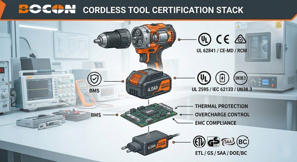 Certification requirements by component layer for a cordless power tool system