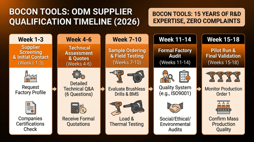 ODM supplier qualification timeline for power tools sourcing from China