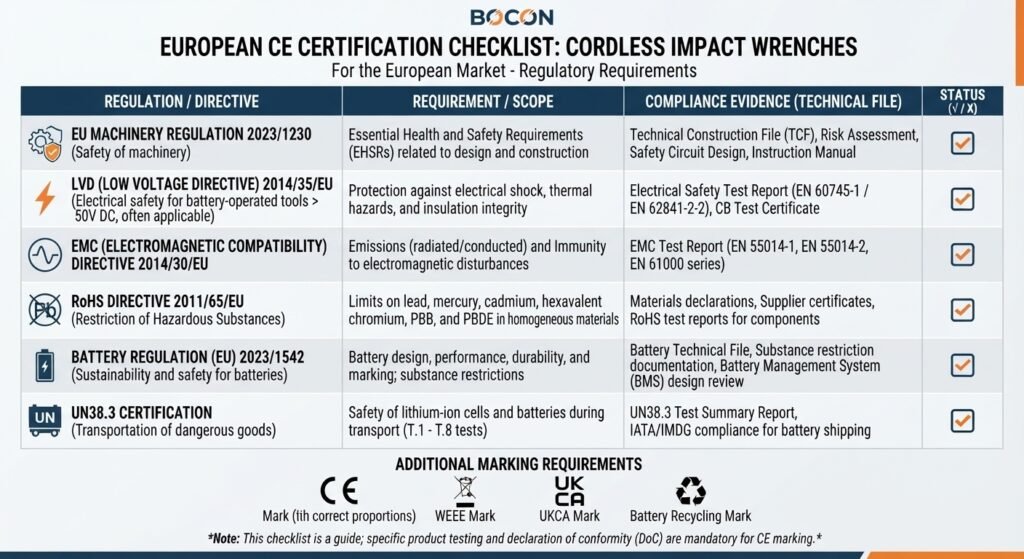 CE certification requirements for cordless power tools in European market — EU directives and standards explained