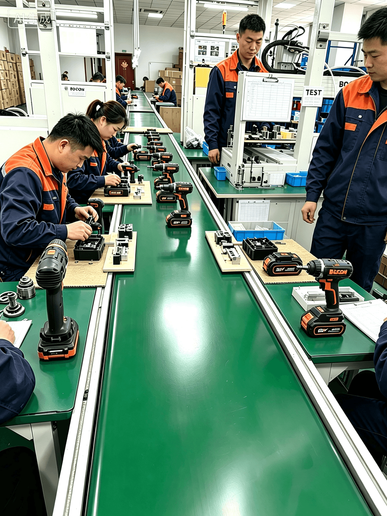 European retailer warehouse receiving private label cordless power tools with CE and UN38.3 certified battery packs from Bocon.